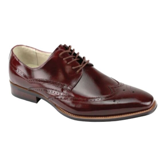 GIOVANNI MEN'S BURGUNDY WINGTIP LACE UP LEATHER  DRESS SHOE. LINCOLN. - Picture 2 of 2